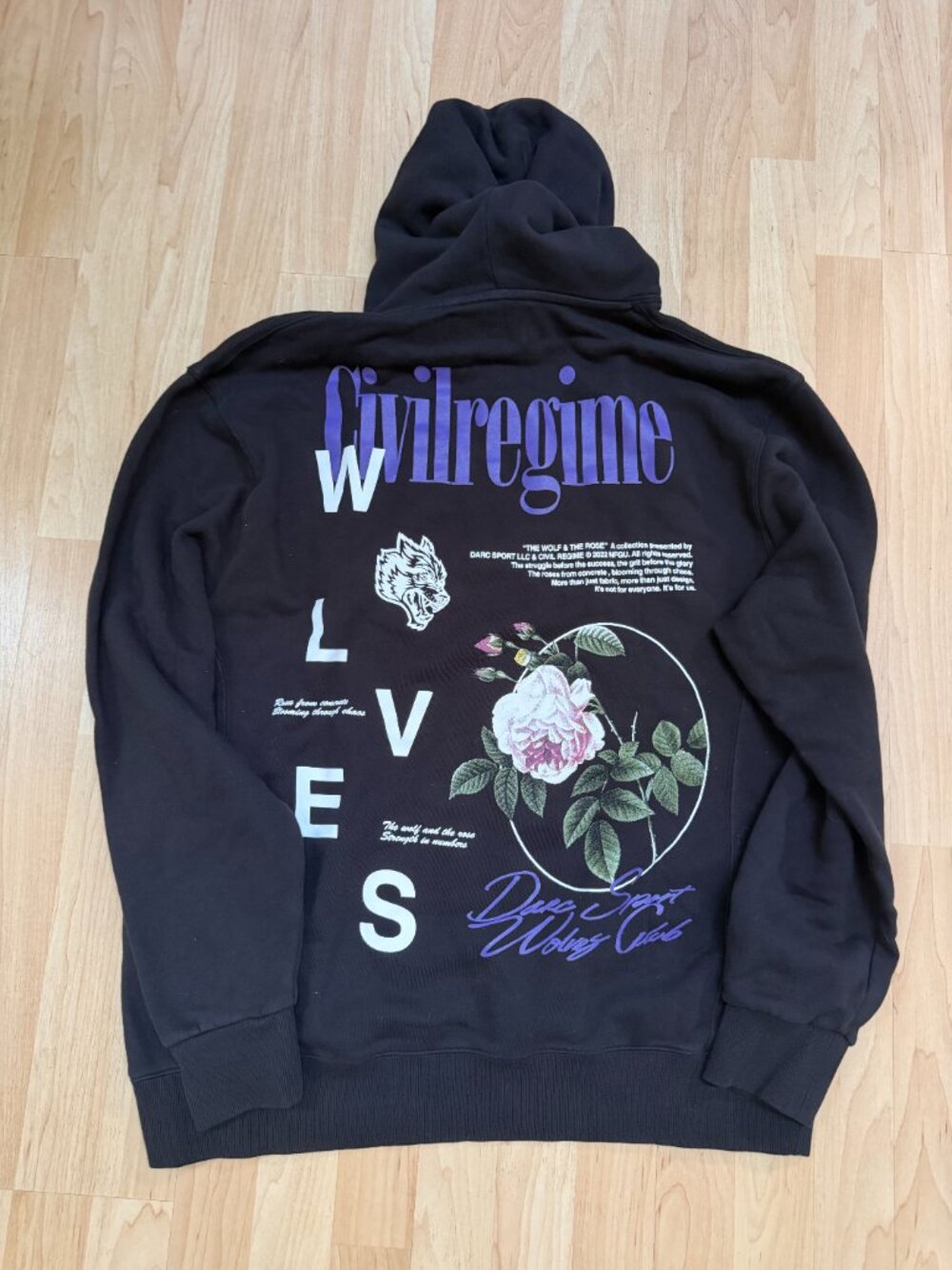 Darcsport Civil Regime Wolf Bloom Hoodie Black Graphic French Terry XL NWT - Picture 3 of 6